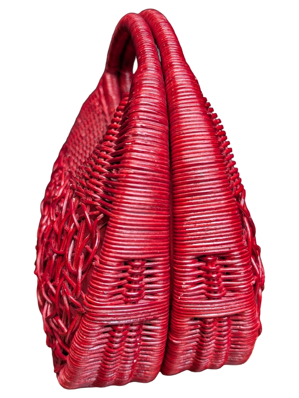 Vintage Red Wicker Purse Top Handle Handbag | Boho Western | Retro Statement Bag - Picture 2 of 7